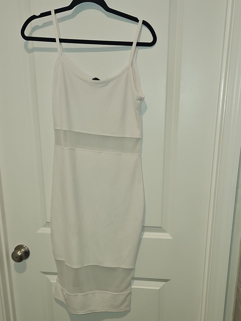 Missguided White Spaghetti-Strap Midi Dress with Sheer Panels